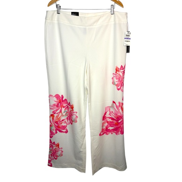 INC International Wide Leg Pants White Floral Print White Pink Size‎ 18 NWT - Picture 2 of 11